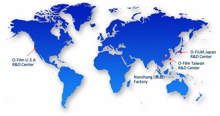 География присутствия компании O-film Tech на карте мира